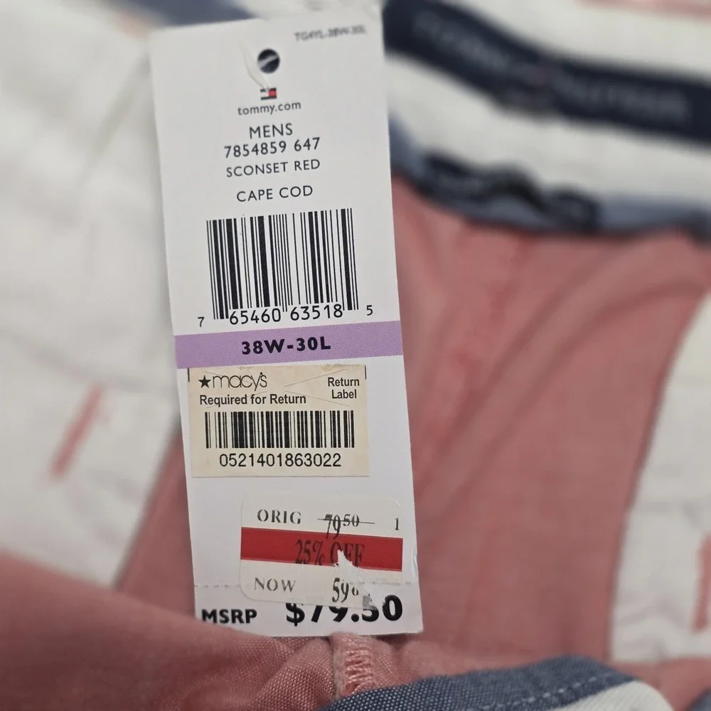 Tommy Hilfiger Men's 38x30 Stretch Chino Custom Fit Casual Pants Salmon Pink NWT